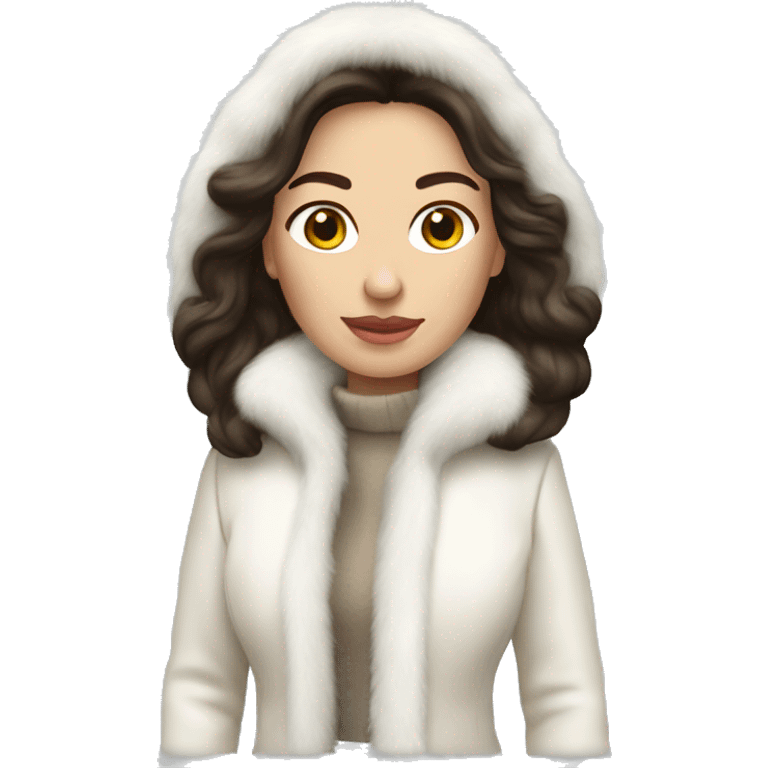 Russian woman brunette white fur jacket  emoji