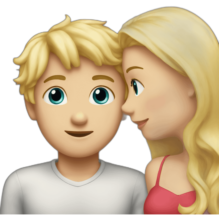 A blond boy who kisses a pretty blonde girl with a heart above their heads  emoji