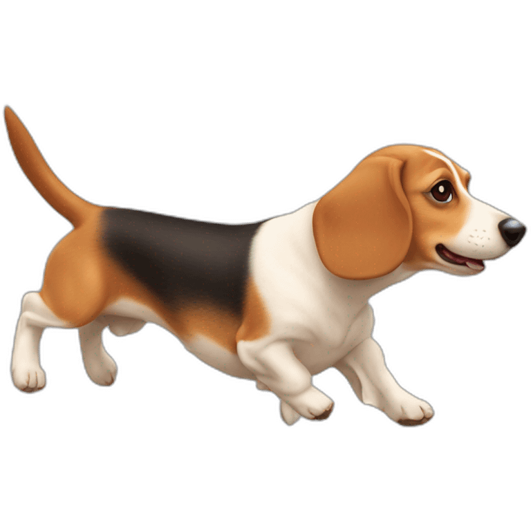 a fat little dachshund-beagle running, viewed from the side emoji