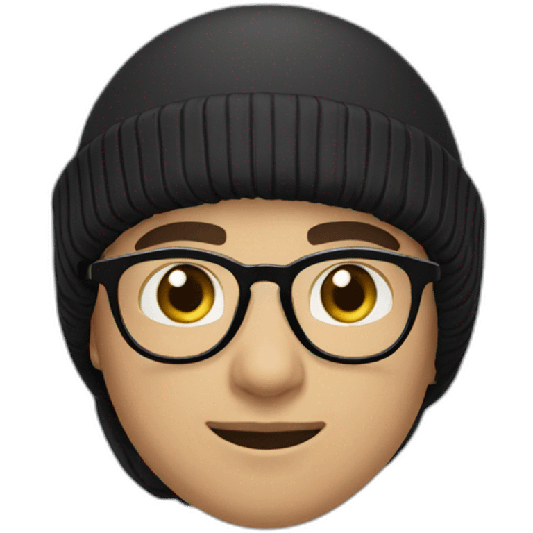 a light skin Pakistani teenager, wearing round glasses, short moustache, black hair, black jumper/sweater, structured manly face, blue islamic cap emoji