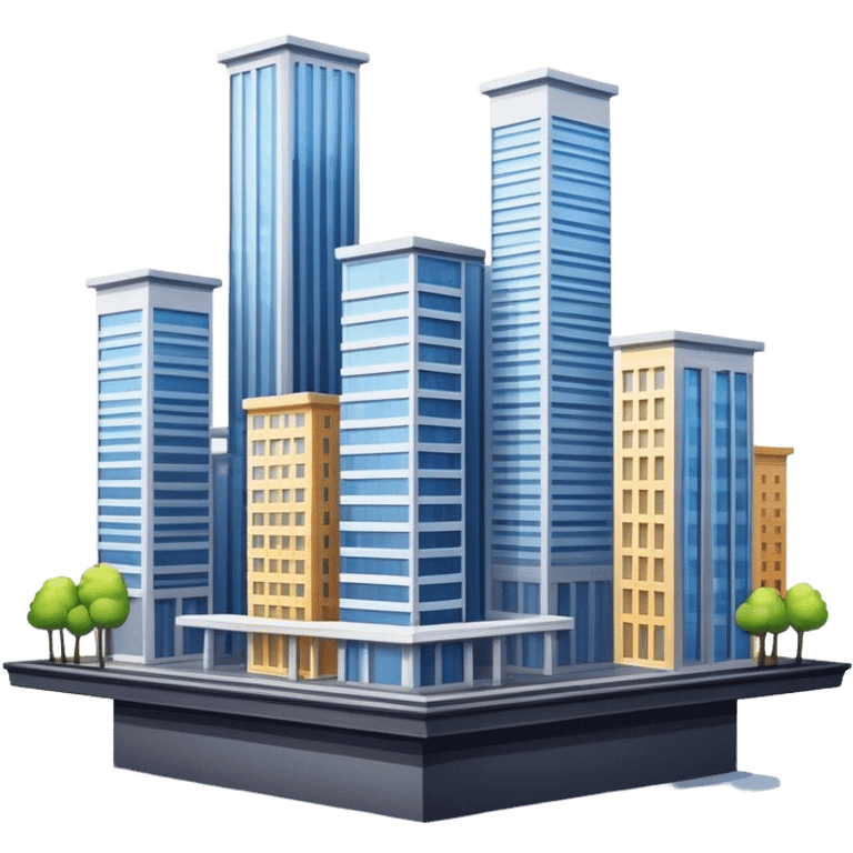 Buildings placed on a platform, standing together in a structured arrangement emoji