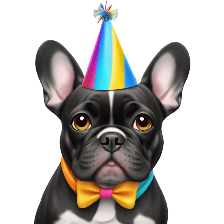 Frenchie dog wearing a birthday hat ￼ emoji