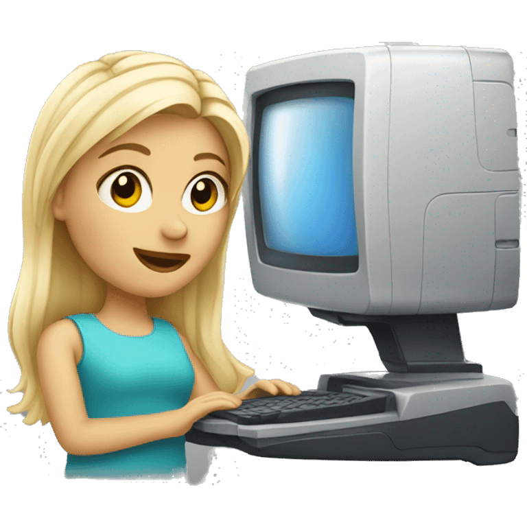 Blonde girl with computer and camera emoji