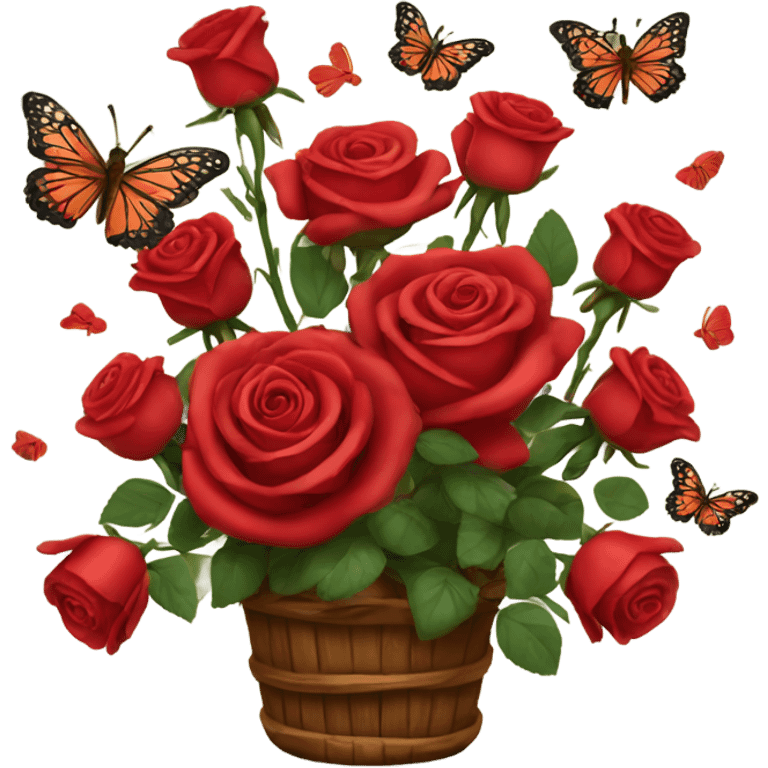 Red Roses bouquet with butterflies emoji