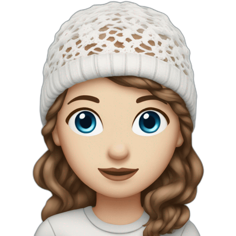 White lace toque  female blue eyes brown hair emoji