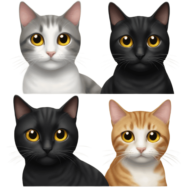 Two black cats and two tabby cats  emoji