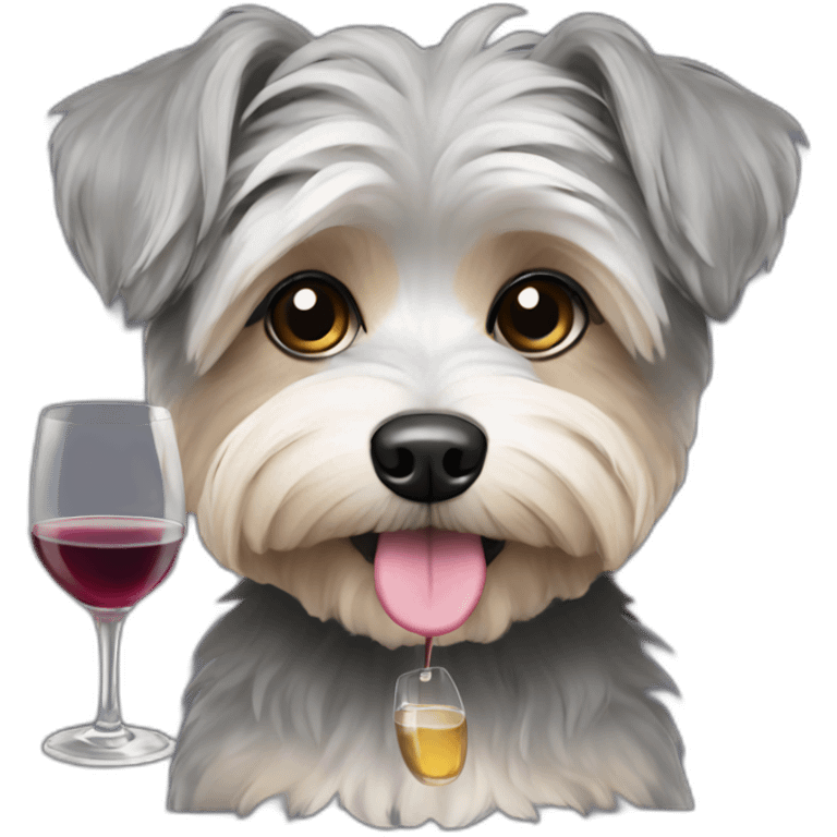 grey morkie drinking wine emoji