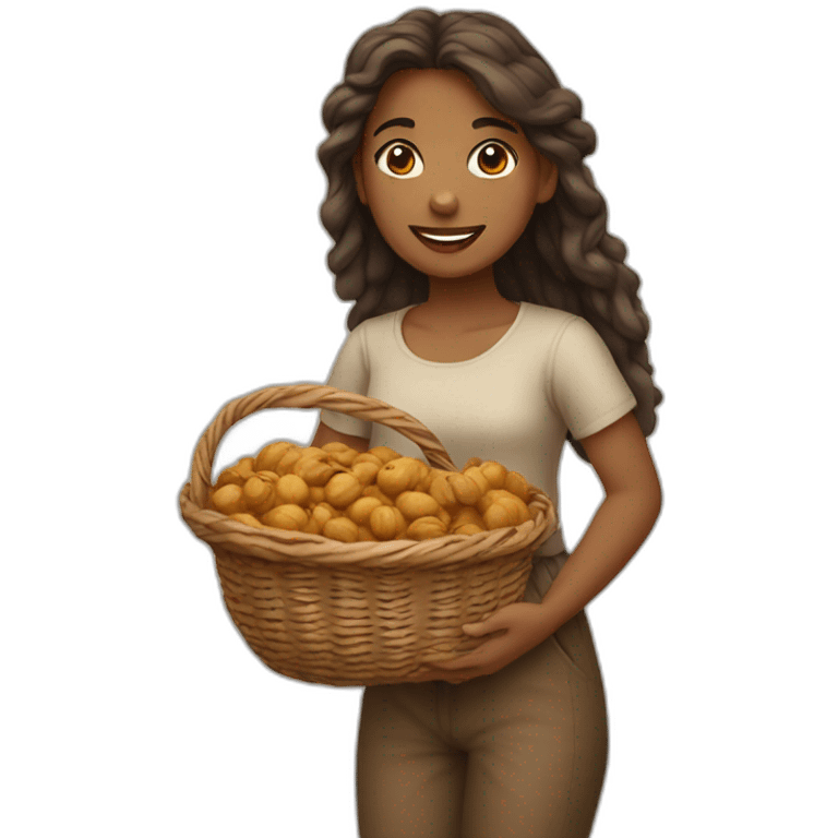 Girl with basket of walnuts emoji