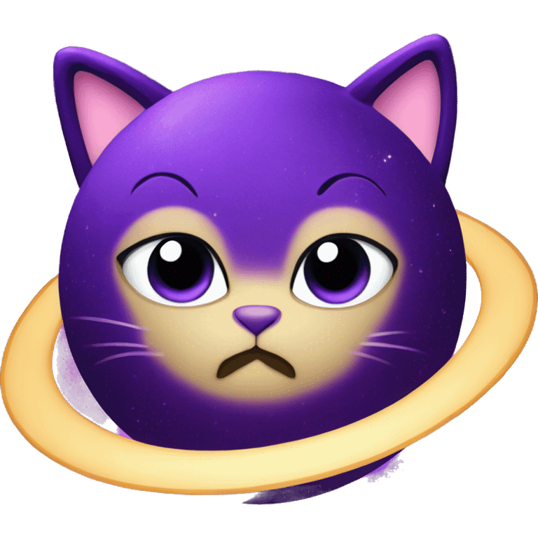 Purple sparkling Saturn planet with purple cat ears  emoji