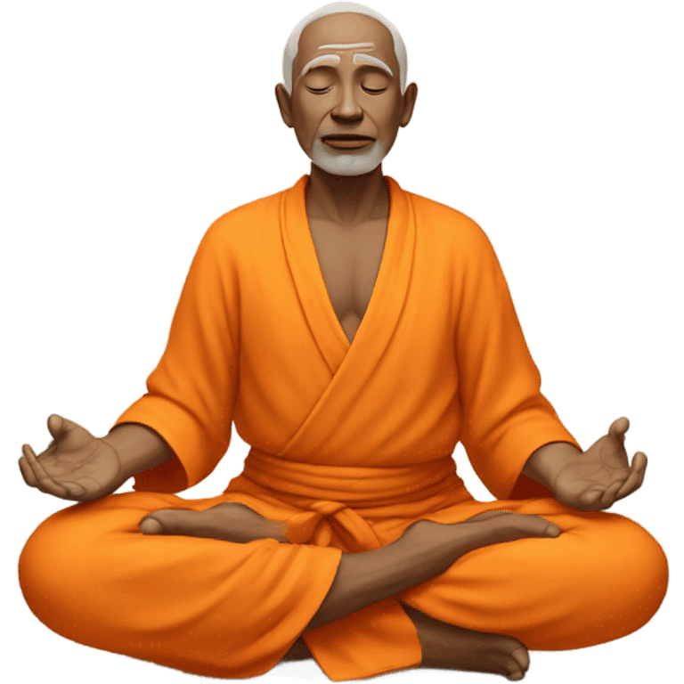 an old yogi with a peaceful and meditative expression. The character should be wearing an orange robe, symbolizing traditional yogic attire. The yogi can be sitting in a lotus position emoji