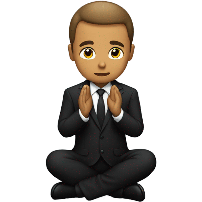 Tan man on his knees praying in a all black suit emoji