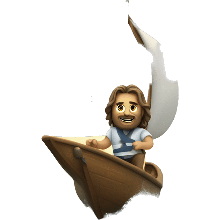 Wild looking Long haired man sailing tiny sailboat emoji