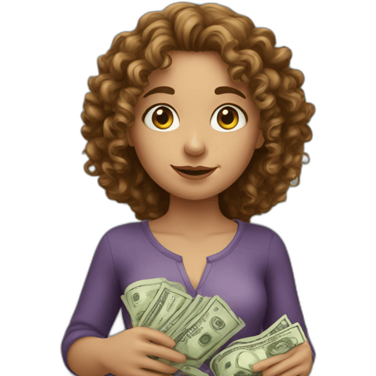 Curly European Girl who hold money emoji