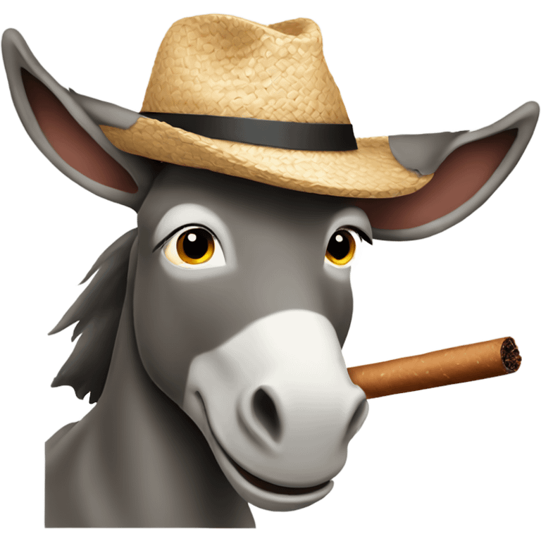 Donkey wearing a straw hat and smoking a cigar emoji