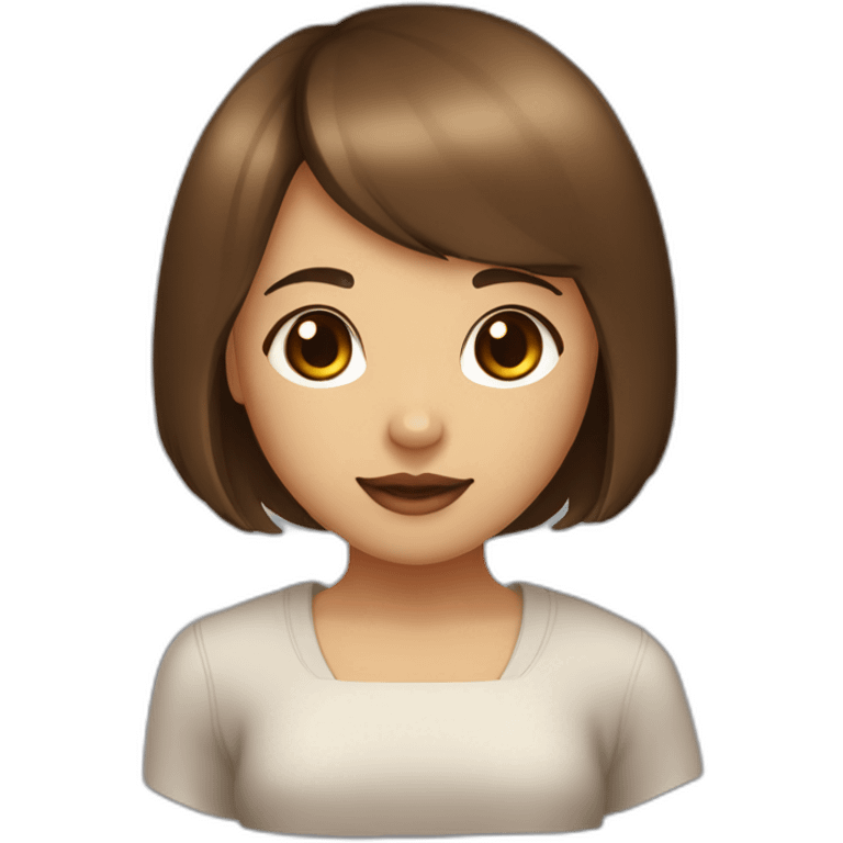 brunnete girl with bob haircut and dark eyes with shiba inu emoji