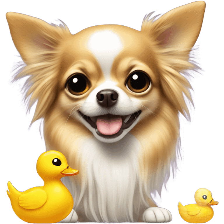 Cute long hair chihuahua with duck toy emoji