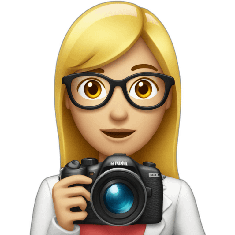 chica periodista con camara de fotos emoji