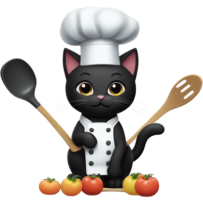 Black cat being a chef emoji