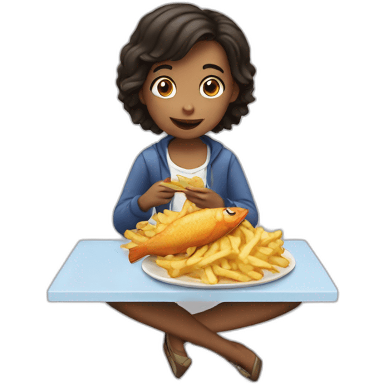 girl eating fish and chips emoji