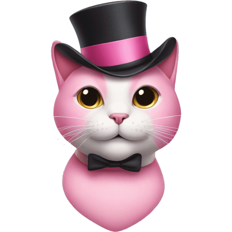 a pink cat with a moustache and a top hat emoji