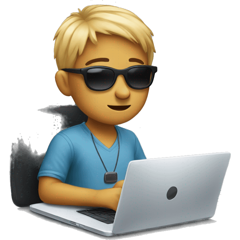 A cute boy with sunglasses using laptop emoji