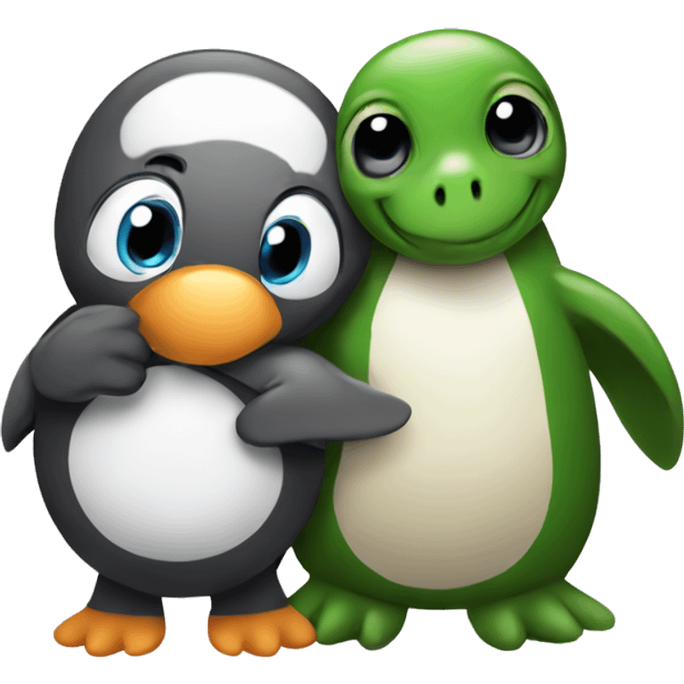 turtle hugging penguin emoji