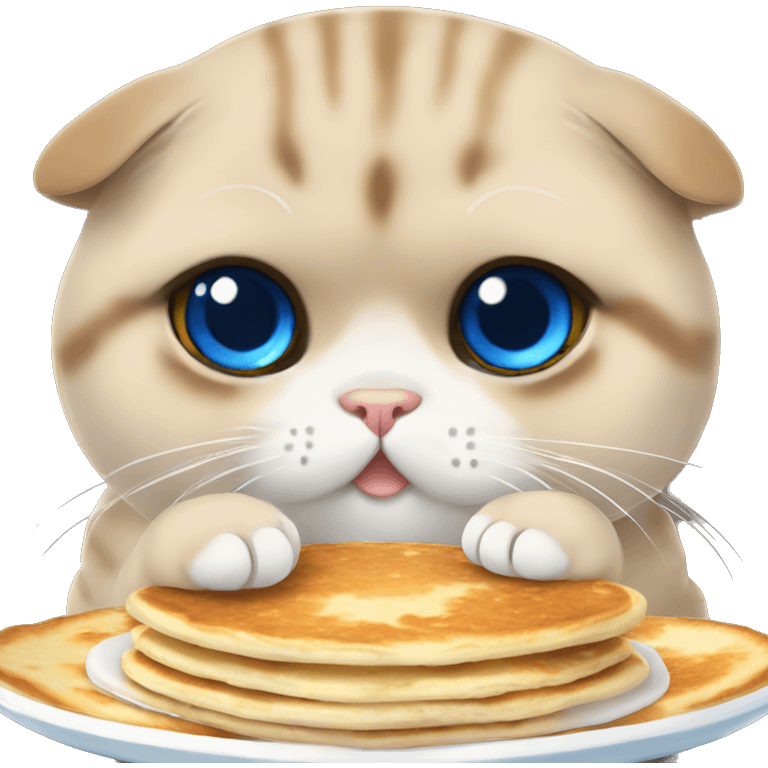 chubby scottish fold with blue eyes eating pancakes emoji