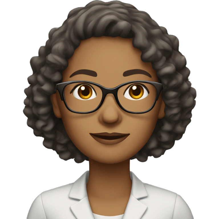 withe woman teacher of English with medium curly hair and glasses  emoji