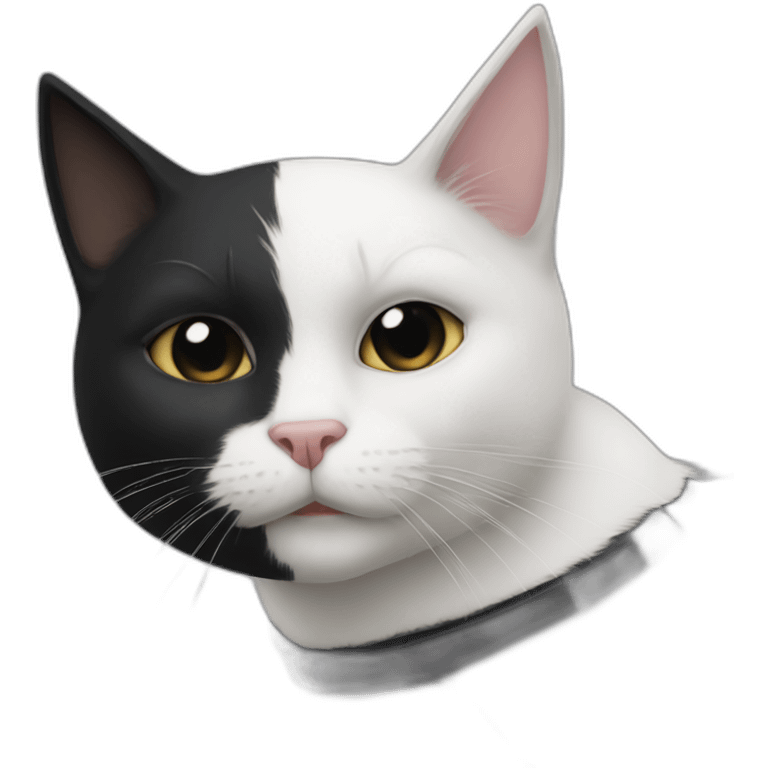 White and black cat wearing a full face black batman mask emoji