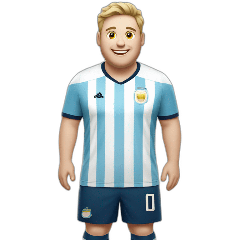 white man. Obese. argentina soccer uniform. laugh emoji