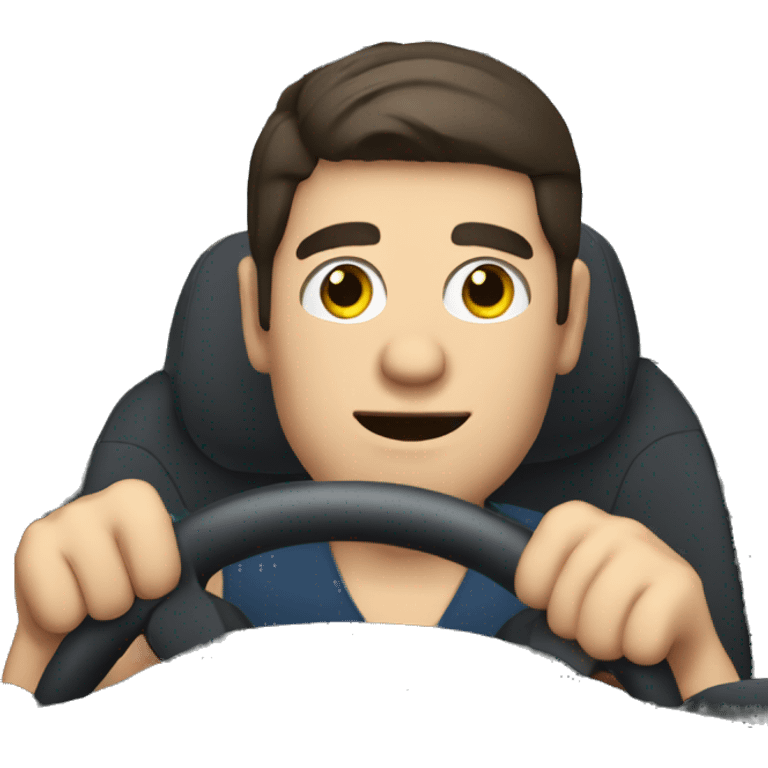 white guy with dark hair driving car behind the steering wheel emoji