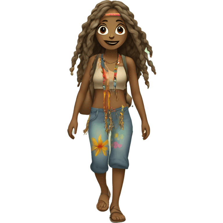 Hippie girl walking on beach emoji