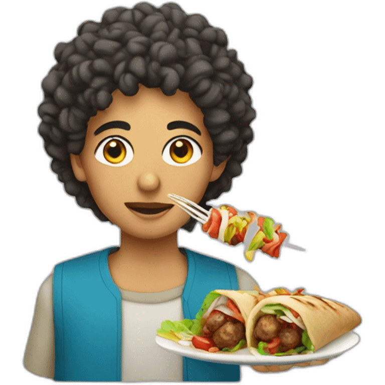 a arab people with short curly hair eating a kebab emoji