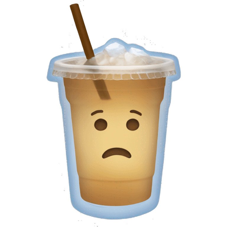 Clear tumblr cup with light brown drink and ice emoji