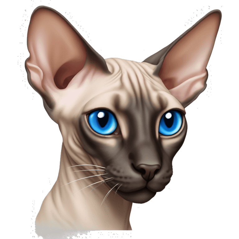 Siamese Sphynx Peterbald  cat with blue eyes, head , black nose ears and tail emoji