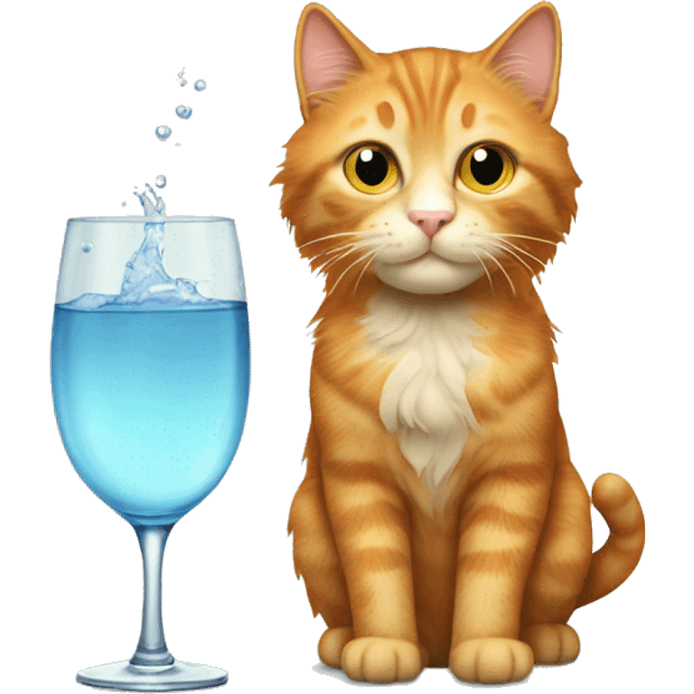 Ginger cat long hair, with water glass in hand  emoji