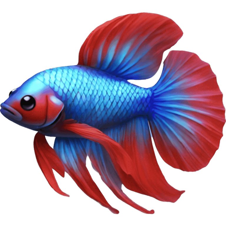 Iridescent beta fish blue body red tail emoji