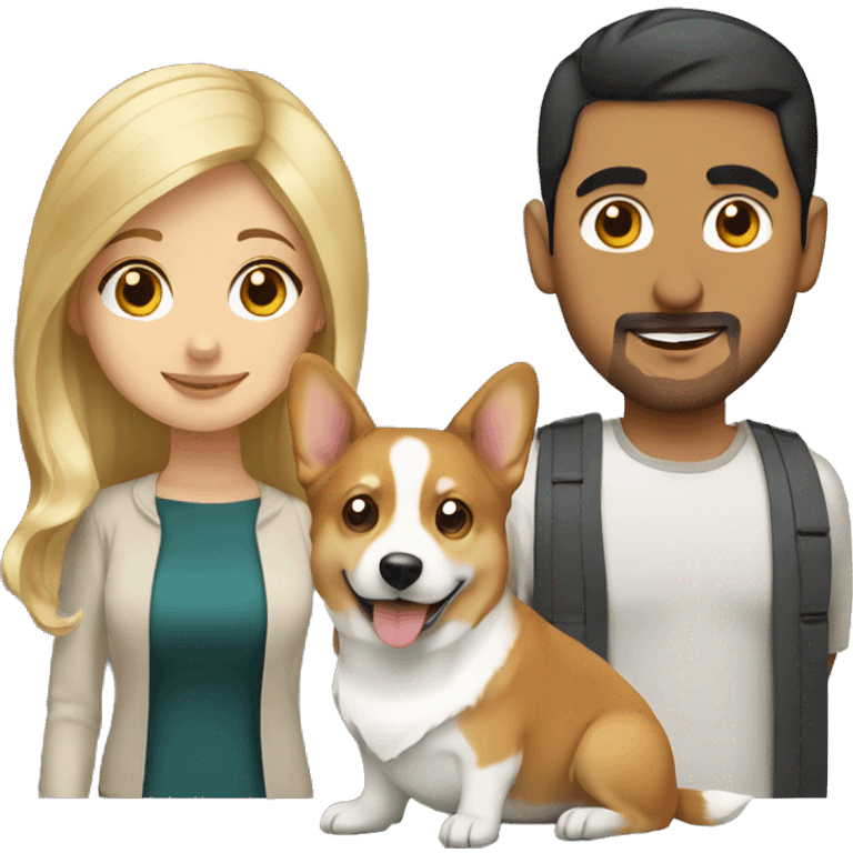 blonde girl, arab guy and corgi together emoji