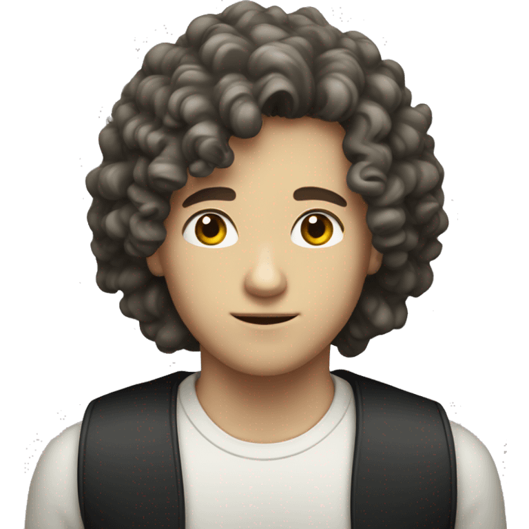 a white boy with black curly long hair emoji