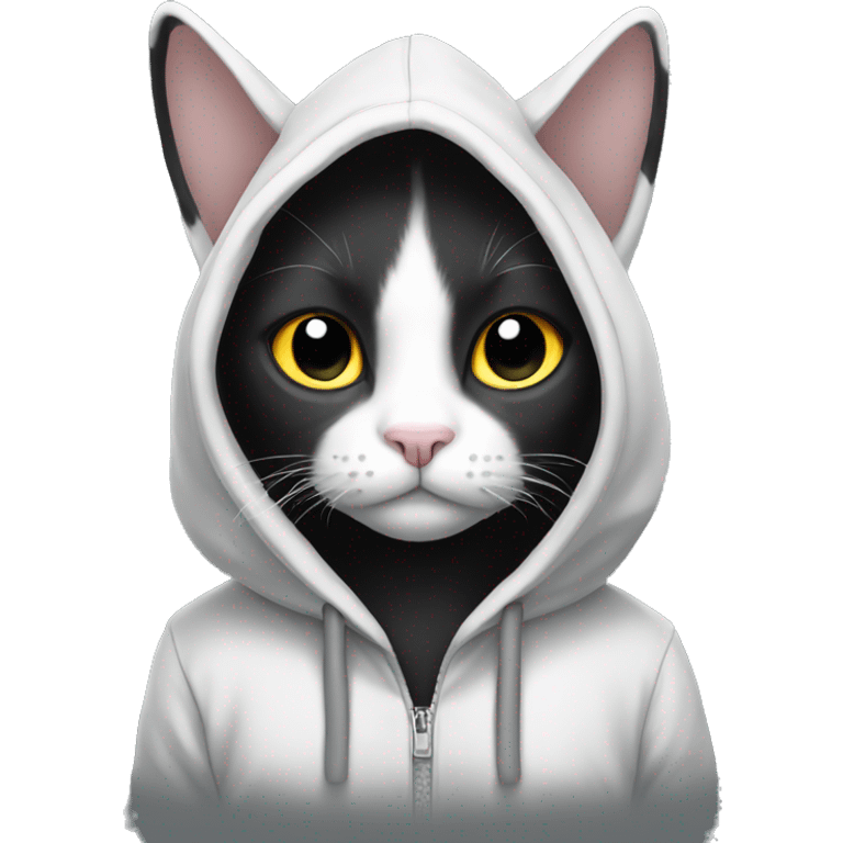 Black and white cat with a hoodie  emoji