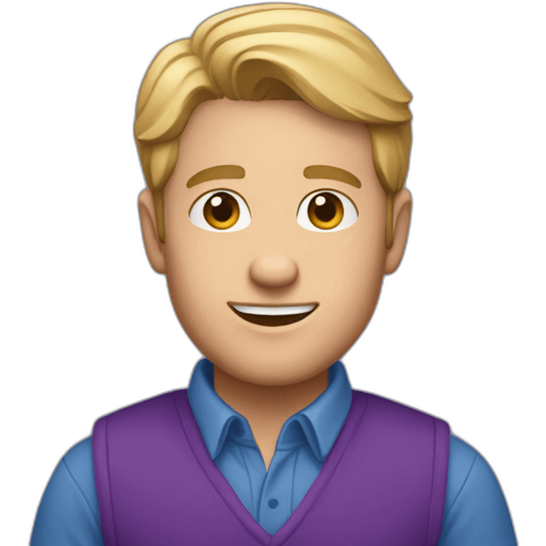 white male in blue fleece vest and purple button up shirt emoji