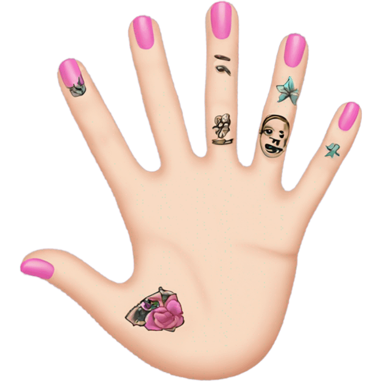 White girl hand with pink nails and tattoos emoji