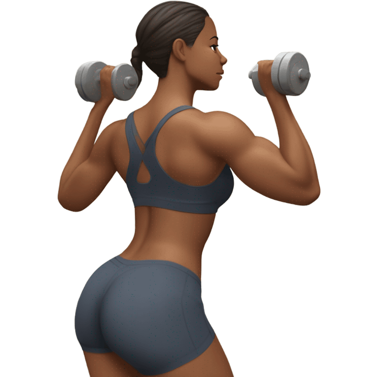 fitness model low squat pose direct back view hyperealistic with very developed glute muscles centered emoji