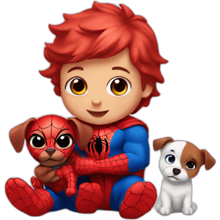 Baby Spiderman with puppy  emoji