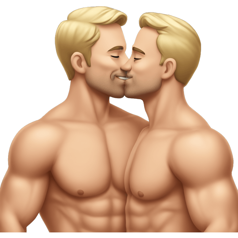 Caucasian Muscular gay men kissing wearing bikini emoji