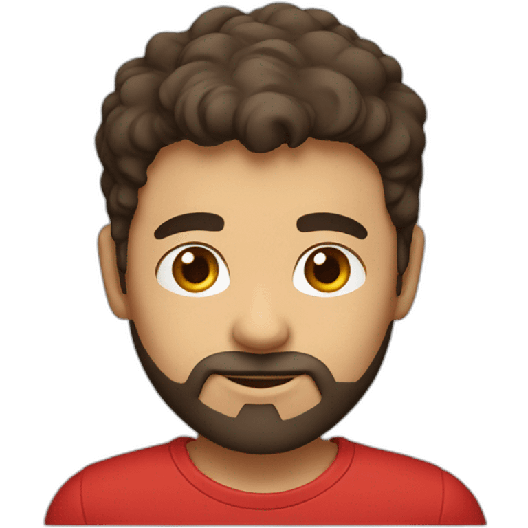 italian boy with red t-shirt, defined beard and dark brown short hair emoji