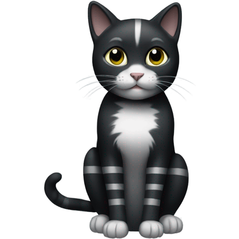 Black cat with white paws and grey stripes emoji