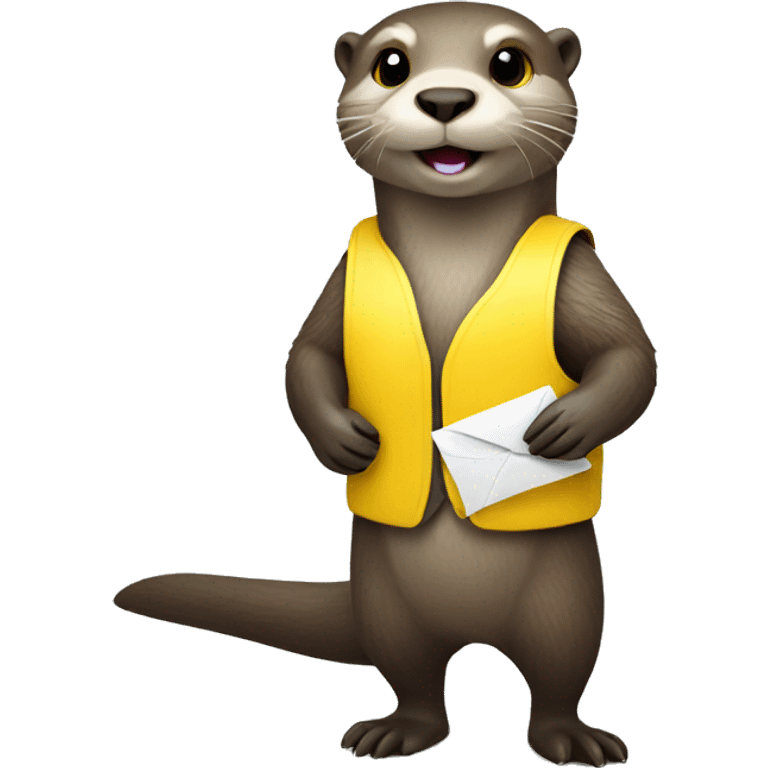 Otter wearing a yellow vest holding mail emoji