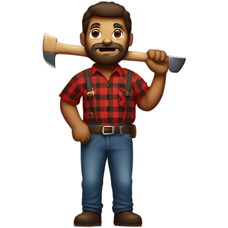 Multiracial chunky lumberjack man with ax in all red plaid  emoji