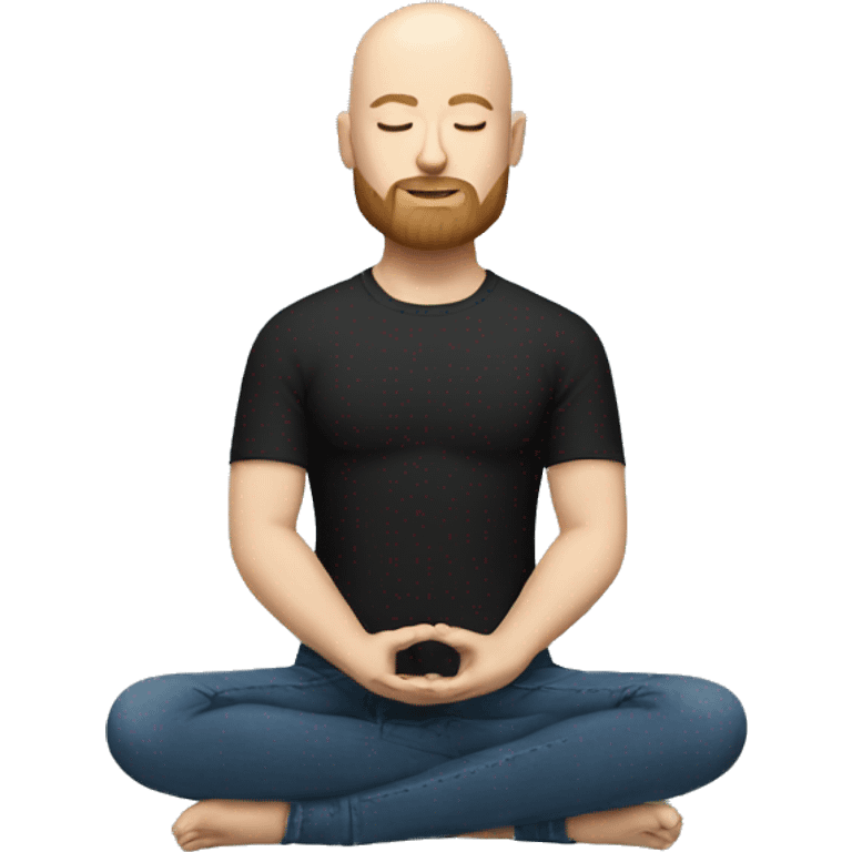 Bald and bearded white man meditating in black tshirt and blue jeans emoji